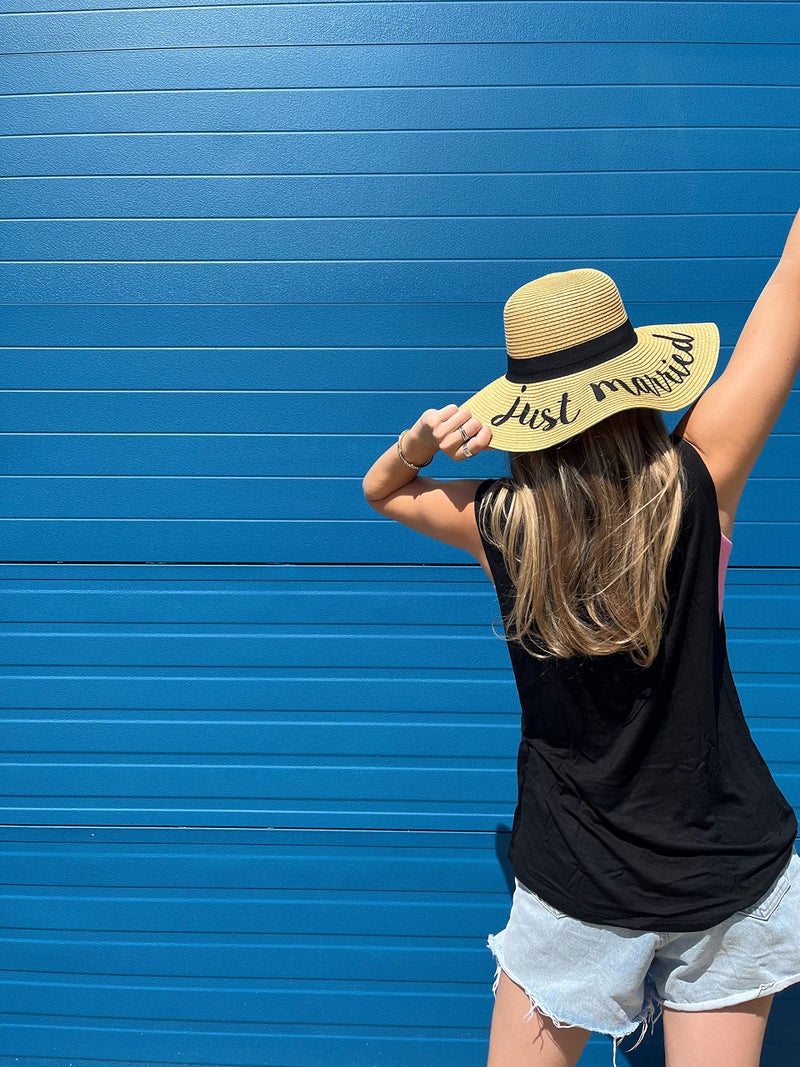 Funky Junque Women's Just Married Honeymoon Hat Bride Squad Hats UPF 50 Floppy Sun Hat Bachelorette Party Accessory - A Just Married - Image 3